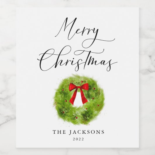 Elegant Merry kerst Wreath Wijn Etiket (Enkel label)