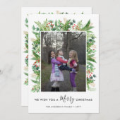 Elegant Merry kerstaks Berries 2 Foto Feestdagenkaart (Voorkant / Achterkant)