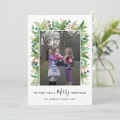 Elegant Merry kerstaks Berries 2 Foto Feestdagenkaart (Staand voorkant)