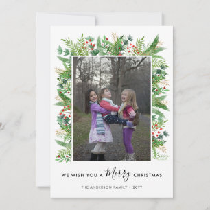 Elegant Merry kerstaks Berries 2 Foto Feestdagenkaart