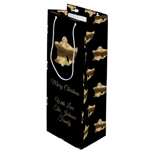 Elegant Merry-kerstballen Black en Gold-look Wijn Cadeautas (Voorkant Gekanteld)