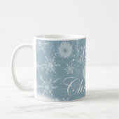 Elegant Merry-kerstblauw & witte koffie Koffiemok (Links)