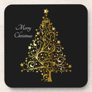Elegant Merry kerstboom Art Gold Black Stars  Bier Onderzetter