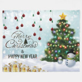Elegant Merry-kerstboom met rode bessen Boll Fleece Deken (Voorkant (Horizontaal))