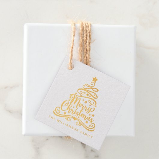 Elegant Merry-kerstboomfamilie Bedankjes Labels (Met doos)
