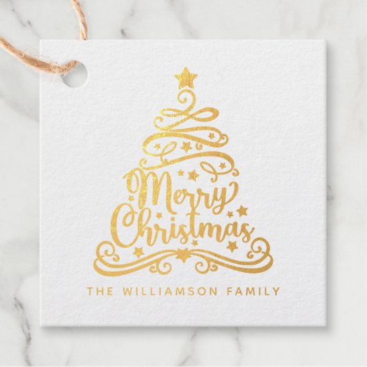 Elegant Merry-kerstboomfamilie Bedankjes Labels (Voorkant)