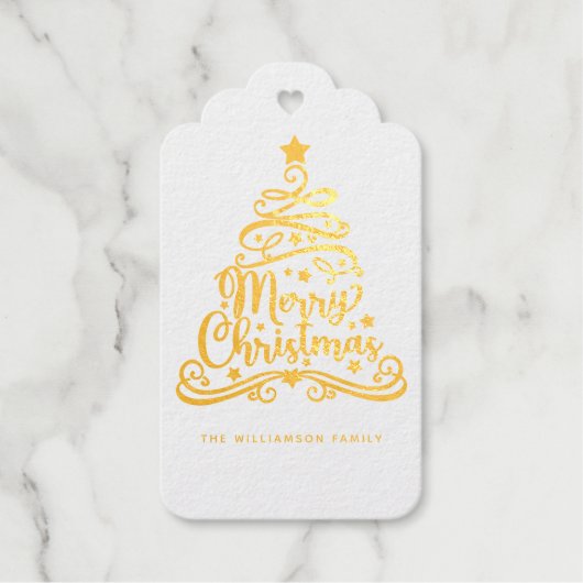 Elegant Merry-kerstboomfamilie Cadeaulabels (Voorkant)