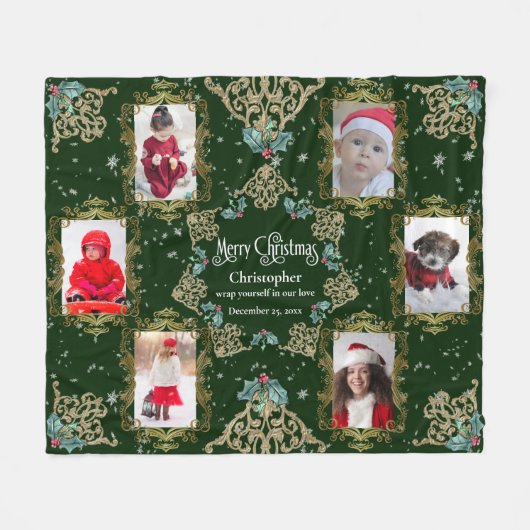 Elegant Merry-kerstfamilie Foto Collage Fleece Deken (Voorkant (Horizontaal))