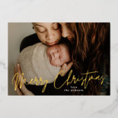 Elegant Merry Kerstfeest Gold Foto Folie Feestdagenkaart (Voorkant)