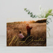 Elegant Merry Kerstfeest Gold Foto Folie Feestdagenkaart (Staand Voorkant)