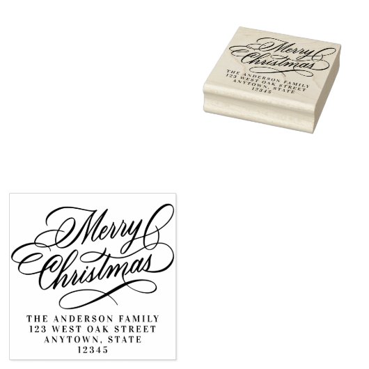 Elegant Merry kerstfeestay Return Address Rubberstempel (Gestempeld)