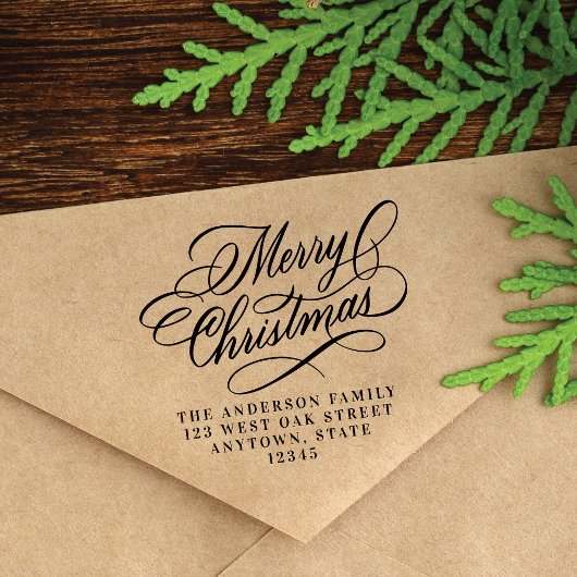 Elegant Merry kerstfeestay Return Address Rubberstempel