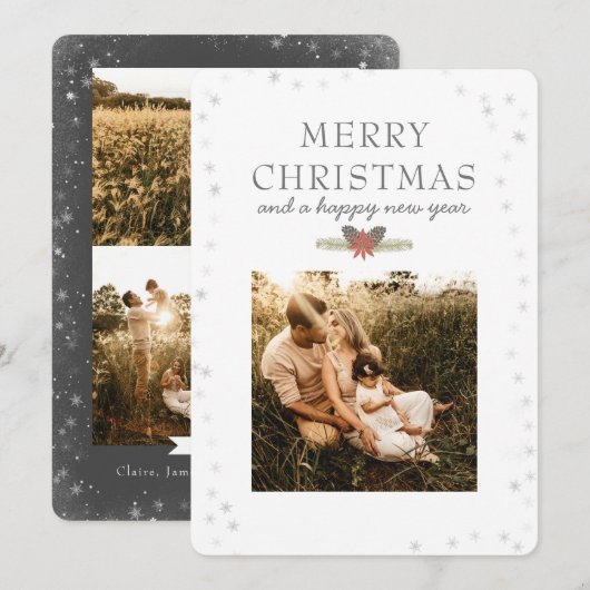 Elegant Merry kerstfoto Collage Snowflake  Feestdagenkaart (Voorkant / Achterkant)