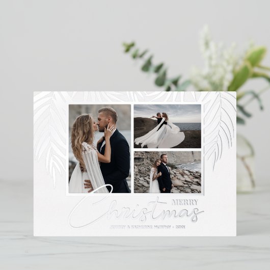 Elegant Merry-kerstfoto Folie Feestdagenkaart (Staand Voorkant)