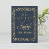 Elegant Merry kerstGold Foliage & Snowflakes Feestdagenkaart (Staand voorkant)