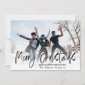 Elegant Merry Kerstkalligrafie 1 Foto Feestdagenkaart (Voorkant)