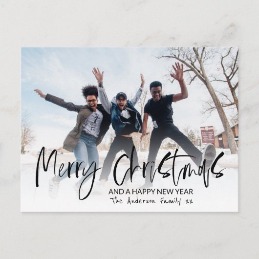 Elegant Merry Kerstkalligrafie Fotovakantie Briefkaart (Voorkant)