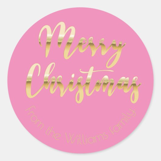 Elegant Merry Kerstmetallisch goud ziet er roze ui Ronde Sticker (Voorkant)