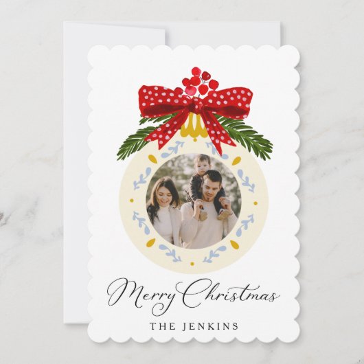 Elegant Merry Kerstmis 1 Foto Feestdagenkaart (Voorkant)