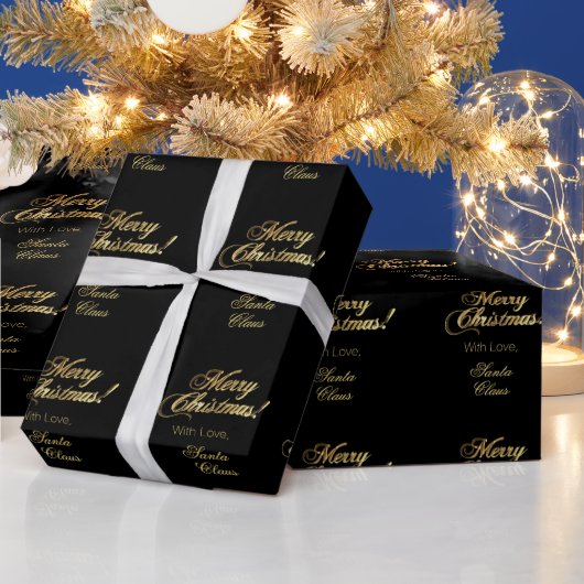 Elegant Merry Kerstmis Black en Gold Cadeaupapier (Feestdagen)