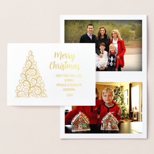 Elegant Merry Kerstmis Boom 2 Foto's Gold Folie Kaarten (Display)