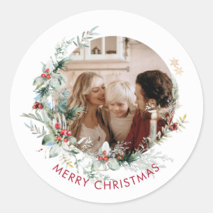 Elegant Merry Kerstmis foto Classic Roun Ronde Sticker