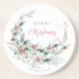 Elegant Merry Kerstmis halve grote waterverf Caca Zandsteen Onderzetter