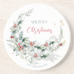 Elegant Merry Kerstmis halve grote waterverf Caca Zandsteen Onderzetter