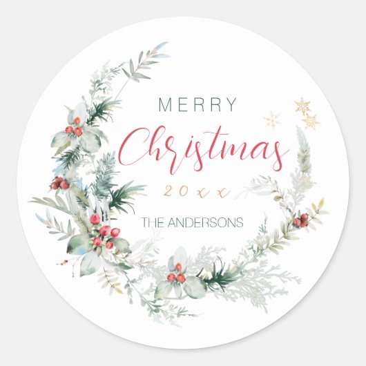 Elegant Merry Kerstmis halve grote waterverf Ronde Sticker (Voorkant)