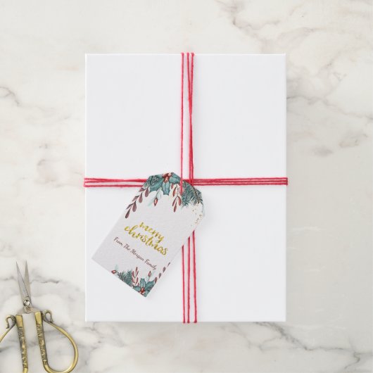 Elegant Merry Kerstmis, Holly Berry Cadeaulabel (Met Touw)