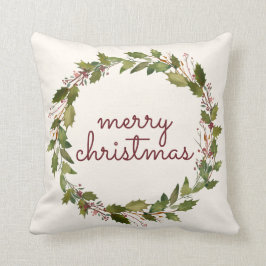 Elegant Merry Kerstmis Holly Berry  Script Kussen