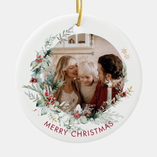 Elegant Merry Kerstmis met foto Keramisch Ornam Keramisch Ornament (Voorkant)