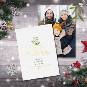 Elegant Merry Kerstmis Mistletoe Foto Gold Folie Feestdagenkaart