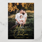 Elegant Merry Kerstmis Modern Photo Pine Cone Folie Feestdagenkaart (Voorkant)