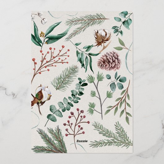 Elegant Merry Kerstmis Modern Photo Pine Cone Folie Feestdagenkaart (Achterkant)