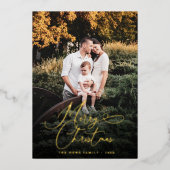 Elegant Merry Kerstmis Modern Photo Pine Cone Folie Feestdagenkaart (Voorkant)