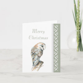 Elegant Merry Kerstmis Natuur Barn Owl, vogel Feestdagen Kaart