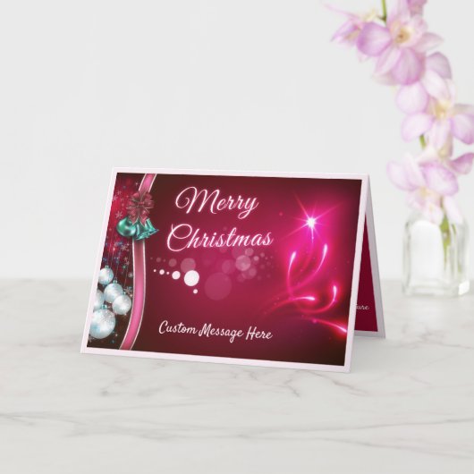 Elegant Merry Kerstmis Ribbon & Ornamenten Holiday Kaart (Orchidee)