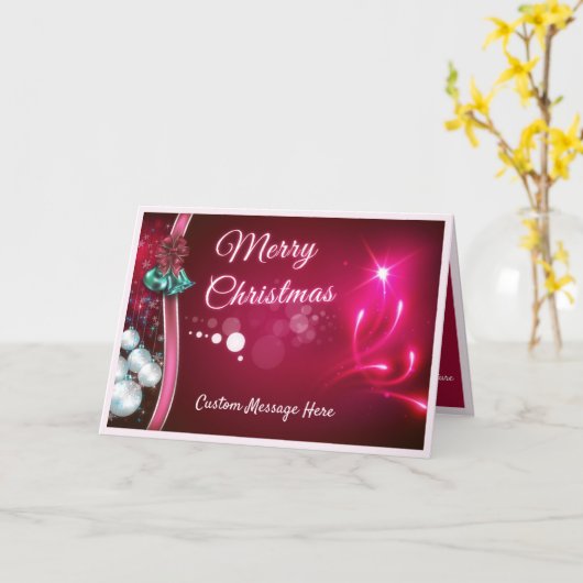 Elegant Merry Kerstmis Ribbon & Ornamenten Holiday Kaart (Gele Bloem)