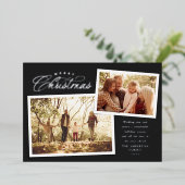 Elegant Merry Kerstmis twee foto's zwart Folie Feestdagenkaart (Staand Voorkant)