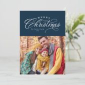 Elegant Merry-kerstscript, eenvoudig marine Feestdagenkaart (Staand voorkant)