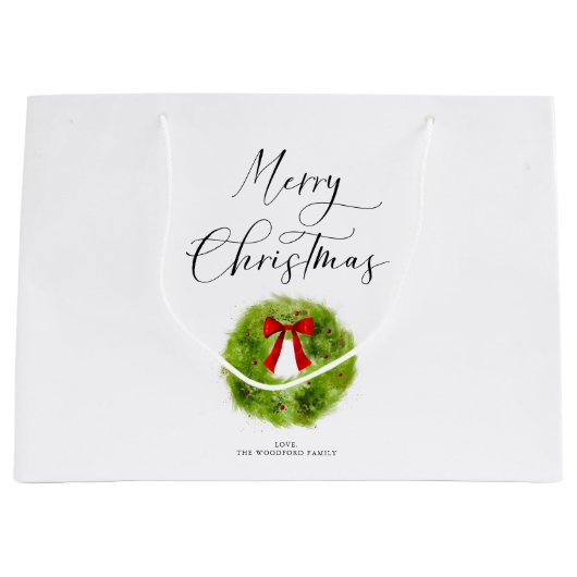 Elegant Merry kerstscript Green Wreath Groot Cadeauzakje (Voorkant)