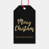 Elegant Merry kerstscript metallic gold black blac Cadeaulabel (Voorkant)