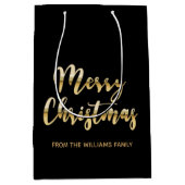 Elegant Merry kerstscript metallic gold black blac Medium Cadeauzakje (Voorkant)
