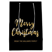 Elegant Merry kerstscript metallic gold black blac Medium Cadeauzakje (Achterkant)