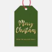 Elegant Merry kerstscript metallic goud groen Cadeaulabel (Voorkant)