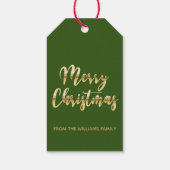 Elegant Merry kerstscript metallic goud groen Cadeaulabel (Achterkant)