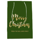 Elegant Merry kerstscript metallic goud groen Medium Cadeauzakje (Voorkant)