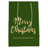 Elegant Merry kerstscript metallic goud groen Medium Cadeauzakje (Achterkant)