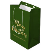 Elegant Merry kerstscript metallic goud groen Medium Cadeauzakje (Achterkant Gekanteld)